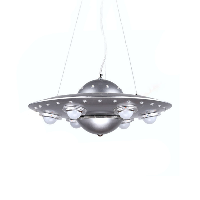 Metal Flying Saucer Hanging Chandelier Cartoon Integrated LED Pendant Ceiling Light in Silver/Dark Blue Clearhalo 'Ceiling Lights' 'Chandeliers' Lighting' options 1909434