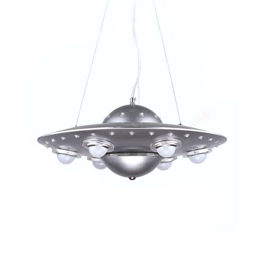 Metal Flying Saucer Hanging Chandelier Cartoon Integrated LED Pendant Ceiling Light in Silver/Dark Blue Clearhalo 'Ceiling Lights' 'Chandeliers' Lighting' options 1909434