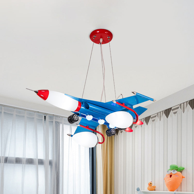 Jet Airliner LED Pendant Chandelier Cartoon Opaline Glass Baby Boys Room Ceiling Suspension Lamp in Blue Clearhalo 'Ceiling Lights' 'Chandeliers' Lighting' options 1909450