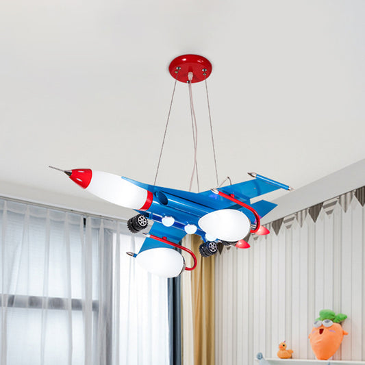 Jet Airliner LED Pendant Chandelier Cartoon Opaline Glass Baby Boys Room Ceiling Suspension Lamp in Blue Clearhalo 'Ceiling Lights' 'Chandeliers' Lighting' options 1909450