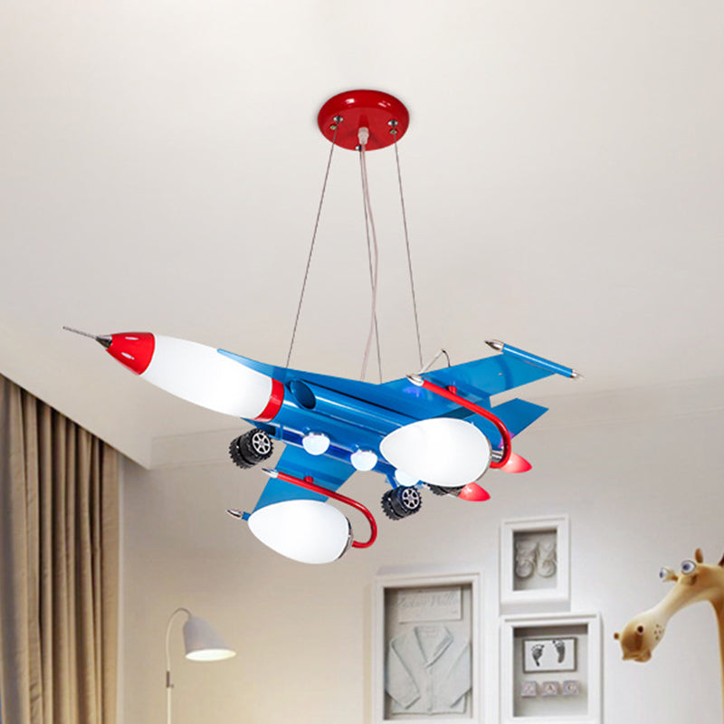 Jet Airliner LED Pendant Chandelier Cartoon Opaline Glass Baby Boys Room Ceiling Suspension Lamp in Blue Clearhalo 'Ceiling Lights' 'Chandeliers' Lighting' options 1909451