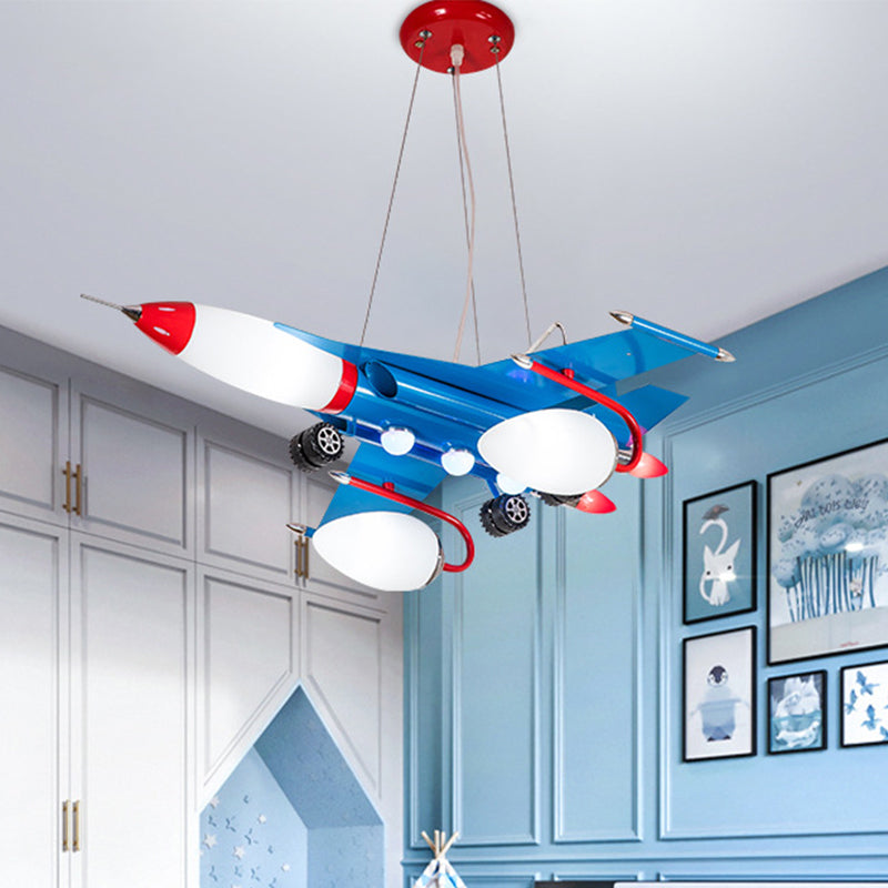 Jet Airliner LED Pendant Chandelier Cartoon Opaline Glass Baby Boys Room Ceiling Suspension Lamp in Blue Clearhalo 'Ceiling Lights' 'Chandeliers' Lighting' options 1909452