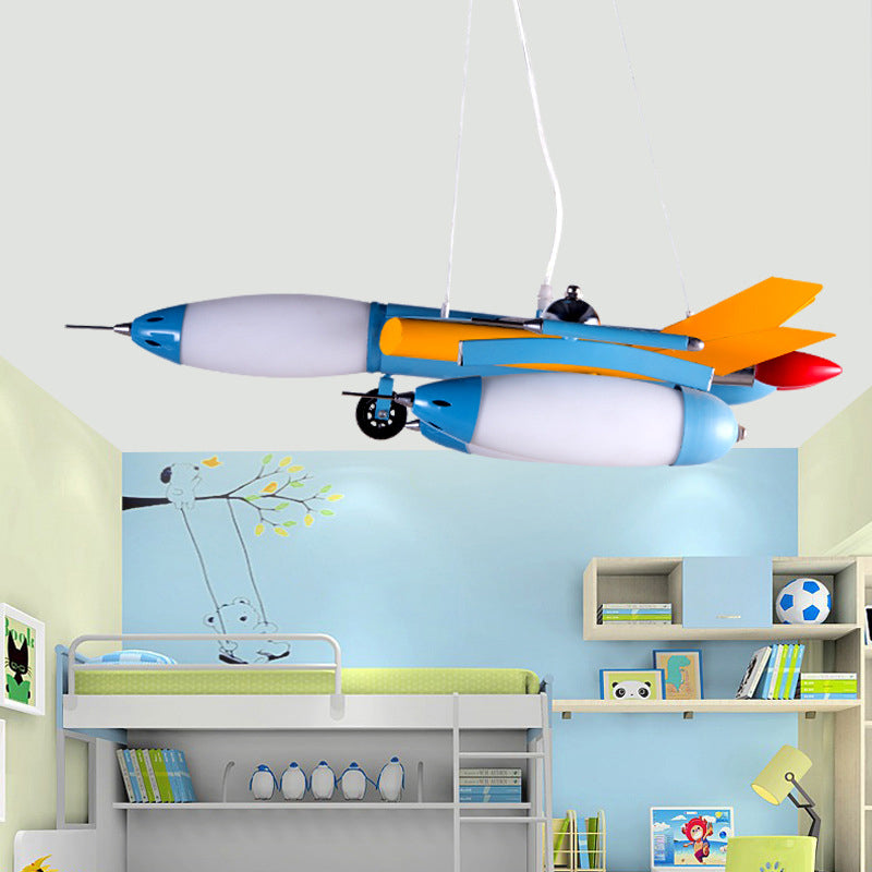 Opal Glass Airplane Chandelier Pendant Cartoon Red/Blue LED Suspension Light for Child Bedroom Blue Clearhalo 'Ceiling Lights' 'Chandeliers' Lighting' options 1909455_47da34f0-9f9b-4433-9ad2-4815982b7891