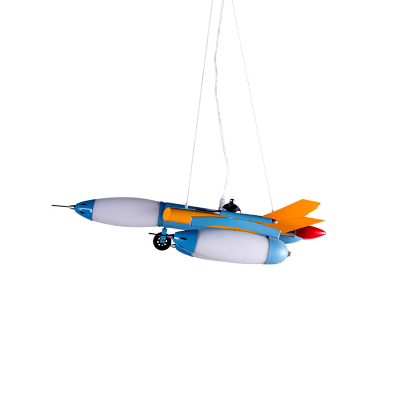 Opal Glass Airplane Chandelier Pendant Cartoon Red/Blue LED Suspension Light for Child Bedroom Clearhalo 'Ceiling Lights' 'Chandeliers' Lighting' options 1909456