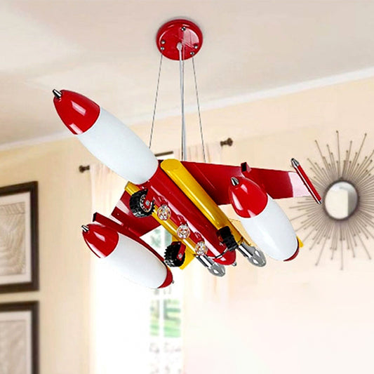 Opal Glass Airplane Chandelier Pendant Cartoon Red/Blue LED Suspension Light for Child Bedroom Clearhalo 'Ceiling Lights' 'Chandeliers' Lighting' options 1909458