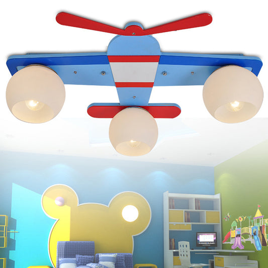 Cartoon Airplane Flush Mount Fixture 3 Bulbs Metal Ceiling Light in Blue for Kindergarten Blue Clearhalo 'Ceiling Lights' 'Close To Ceiling Lights' 'Close to ceiling' 'Flush mount' Lighting' 190945