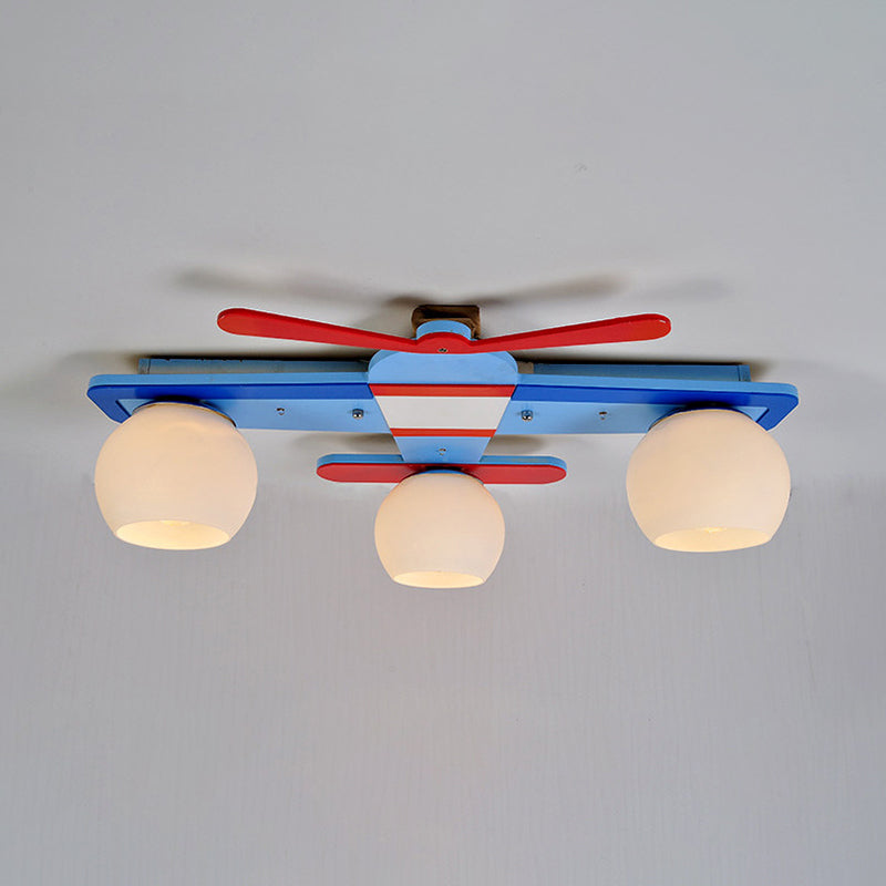 Cartoon Airplane Flush Mount Fixture 3 Bulbs Metal Ceiling Light in Blue for Kindergarten Clearhalo 'Ceiling Lights' 'Close To Ceiling Lights' 'Close to ceiling' 'Flush mount' Lighting' 190946