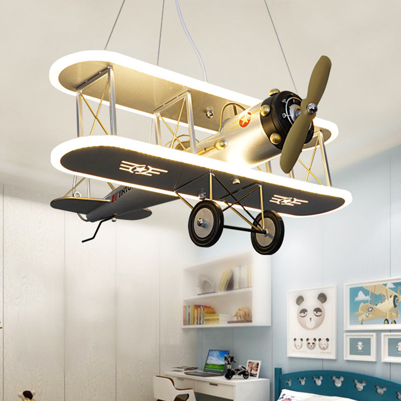 Biplane Acrylic Chandelier Lamp Kids LED White Ceiling Pendant Light for Boys Bedroom Clearhalo 'Ceiling Lights' 'Chandeliers' Lighting' options 1909460