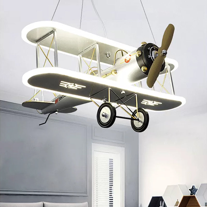 Biplane Acrylic Chandelier Lamp Kids LED White Ceiling Pendant Light for Boys Bedroom Clearhalo 'Ceiling Lights' 'Chandeliers' Lighting' options 1909461