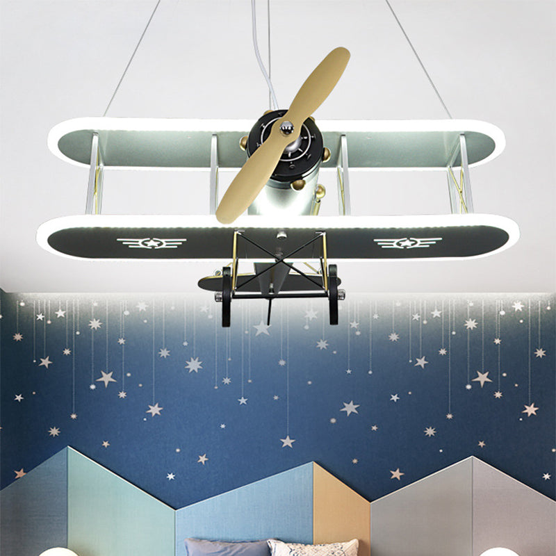 Biplane Acrylic Chandelier Lamp Kids LED White Ceiling Pendant Light for Boys Bedroom Clearhalo 'Ceiling Lights' 'Chandeliers' Lighting' options 1909462