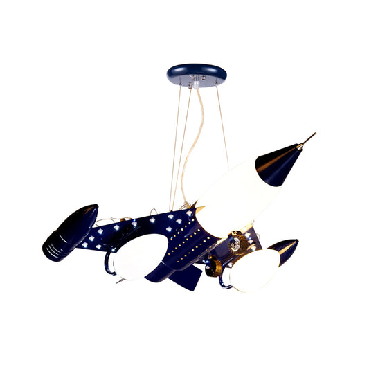 Dark Blue Airplane Drop Pendant Cartoon 3 Heads Opal Glass Chandelier Lighting for Boys Room Clearhalo 'Ceiling Lights' 'Chandeliers' Lighting' options 1909473