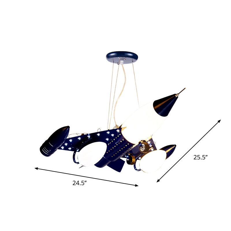 Dark Blue Airplane Drop Pendant Cartoon 3 Heads Opal Glass Chandelier Lighting for Boys Room Clearhalo 'Ceiling Lights' 'Chandeliers' Lighting' options 1909474