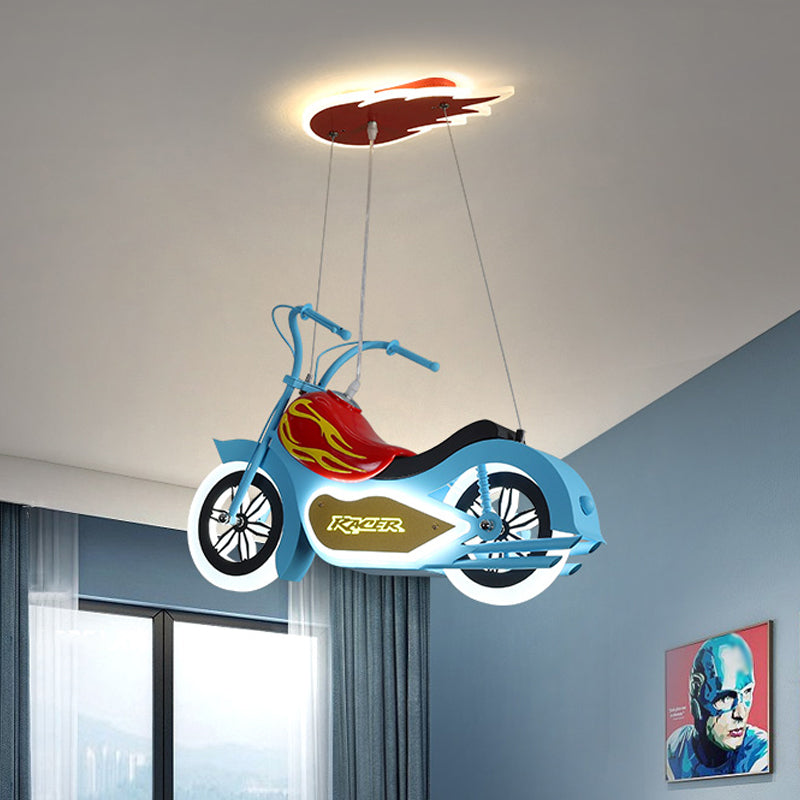 Motorbike LED Chandelier Pendant Cartoon Acrylic Blue Suspended Lighting Fixture for Bedroom Clearhalo 'Ceiling Lights' 'Chandeliers' Lighting' options 1909479