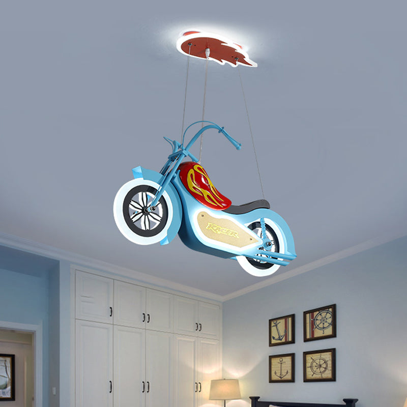 Motorbike LED Chandelier Pendant Cartoon Acrylic Blue Suspended Lighting Fixture for Bedroom Clearhalo 'Ceiling Lights' 'Chandeliers' Lighting' options 1909480