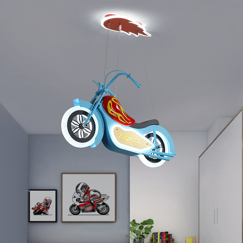 Motorbike LED Chandelier Pendant Cartoon Acrylic Blue Suspended Lighting Fixture for Bedroom Clearhalo 'Ceiling Lights' 'Chandeliers' Lighting' options 1909481