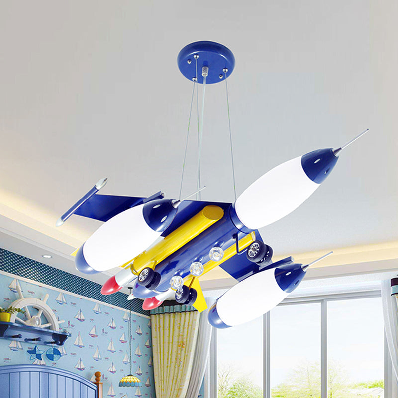 Airplane Suspension Pendant Light Kids White Glass Bedroom LED Chandelier in Red/Blue/Dark Blue Clearhalo 'Ceiling Lights' 'Chandeliers' Lighting' options 1909493