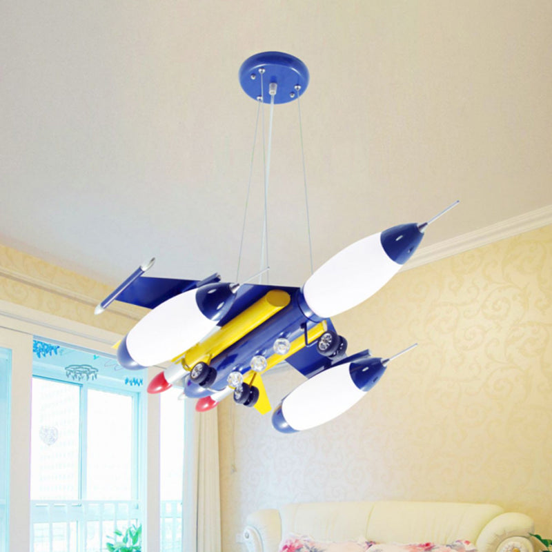 Airplane Suspension Pendant Light Kids White Glass Bedroom LED Chandelier in Red/Blue/Dark Blue Clearhalo 'Ceiling Lights' 'Chandeliers' Lighting' options 1909494