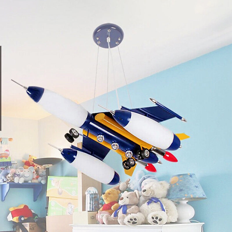 Airplane Suspension Pendant Light Kids White Glass Bedroom LED Chandelier in Red/Blue/Dark Blue Clearhalo 'Ceiling Lights' 'Chandeliers' Lighting' options 1909495