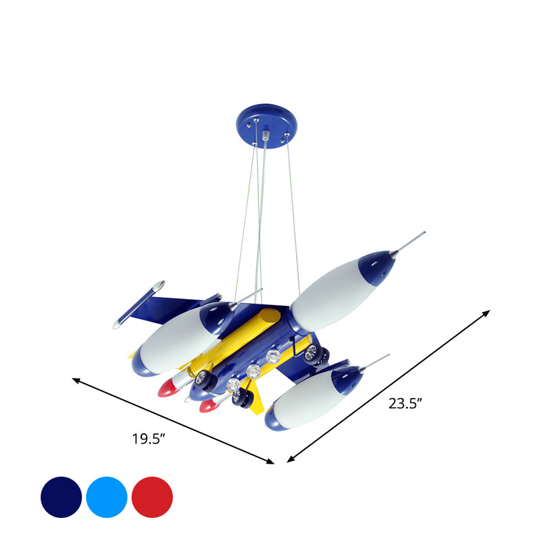 Airplane Suspension Pendant Light Kids White Glass Bedroom LED Chandelier in Red/Blue/Dark Blue Clearhalo 'Ceiling Lights' 'Chandeliers' Lighting' options 1909497