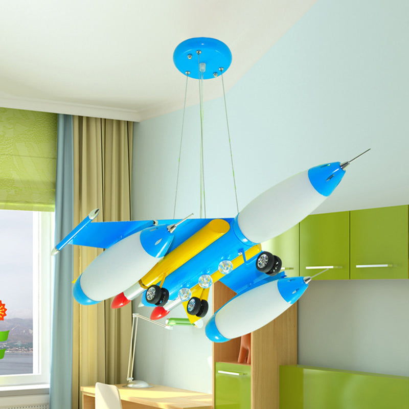 Airplane Suspension Pendant Light Kids White Glass Bedroom LED Chandelier in Red/Blue/Dark Blue Clearhalo 'Ceiling Lights' 'Chandeliers' Lighting' options 1909498