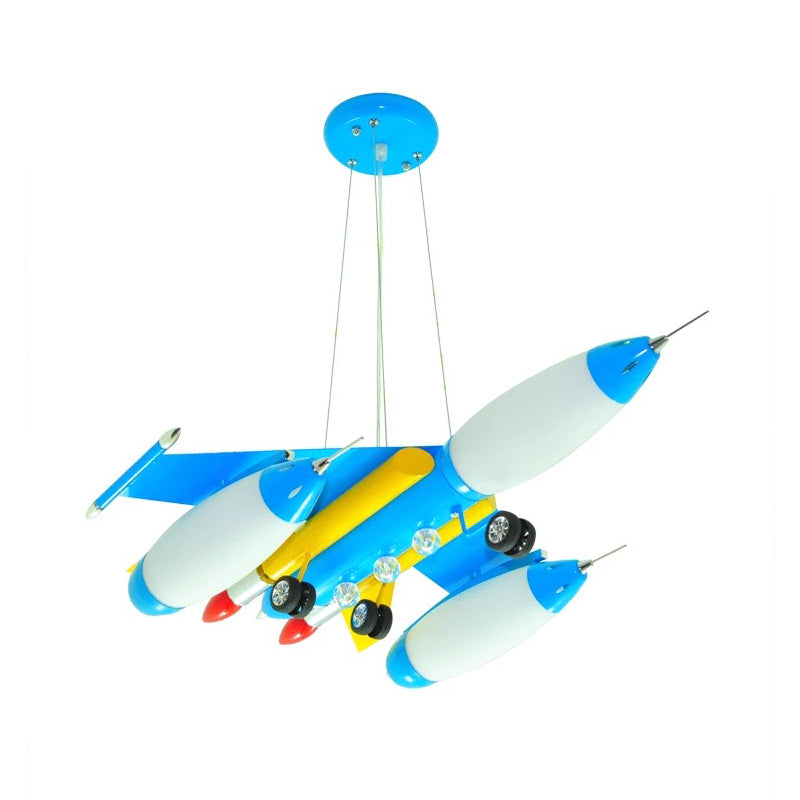 Airplane Suspension Pendant Light Kids White Glass Bedroom LED Chandelier in Red/Blue/Dark Blue Clearhalo 'Ceiling Lights' 'Chandeliers' Lighting' options 1909501