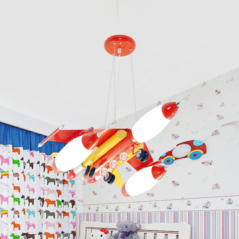 Airplane Suspension Pendant Light Kids White Glass Bedroom LED Chandelier in Red/Blue/Dark Blue Clearhalo 'Ceiling Lights' 'Chandeliers' Lighting' options 1909502