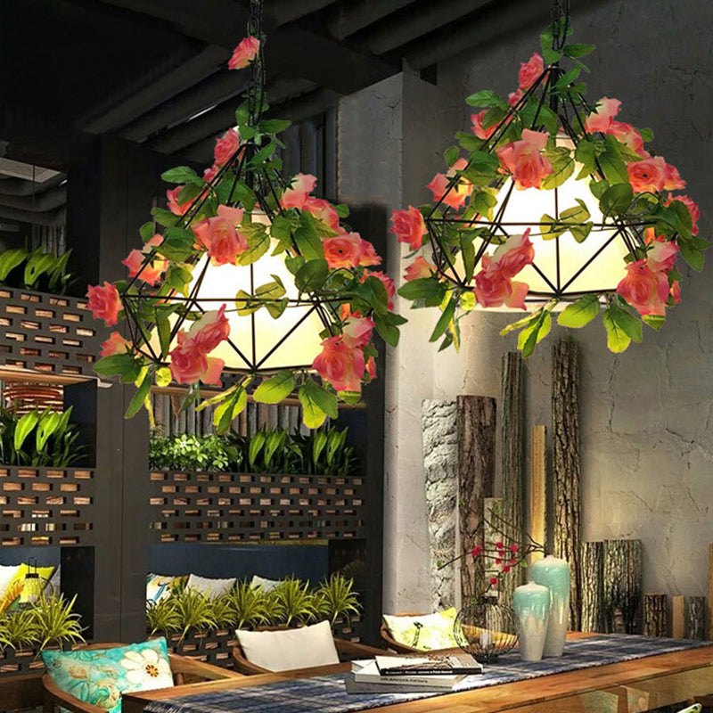 Farmhouse Blossoming Chandelier Lamp Metallic LED Suspension Lighting in Black/Pink/Green for Dining Room Rose Pink Clearhalo 'Cast Iron' 'Ceiling Lights' 'Chandeliers' 'Industrial Chandeliers' 'Industrial' 'Metal' 'Middle Century Chandeliers' 'Rustic Chandeliers' 'Tiffany' Lighting' 1909528