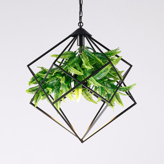 Diamond Cage Iron Drop Pendant Farmhouse 1 Head Tearoom Plant Hanging Light in Black, 16.5"/19"/21.5" W Clearhalo 'Art Deco Pendants' 'Black' 'Cast Iron' 'Ceiling Lights' 'Ceramic' 'Crystal' 'Industrial Pendants' 'Industrial' 'Metal' 'Middle Century Pendants' 'Pendant Lights' 'Pendants' 'Rustic Pendants' 'Tiffany' Lighting' 1909548