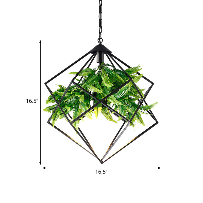 Diamond Cage Iron Drop Pendant Farmhouse 1 Head Tearoom Plant Hanging Light in Black, 16.5"/19"/21.5" W Clearhalo 'Art Deco Pendants' 'Black' 'Cast Iron' 'Ceiling Lights' 'Ceramic' 'Crystal' 'Industrial Pendants' 'Industrial' 'Metal' 'Middle Century Pendants' 'Pendant Lights' 'Pendants' 'Rustic Pendants' 'Tiffany' Lighting' 1909549