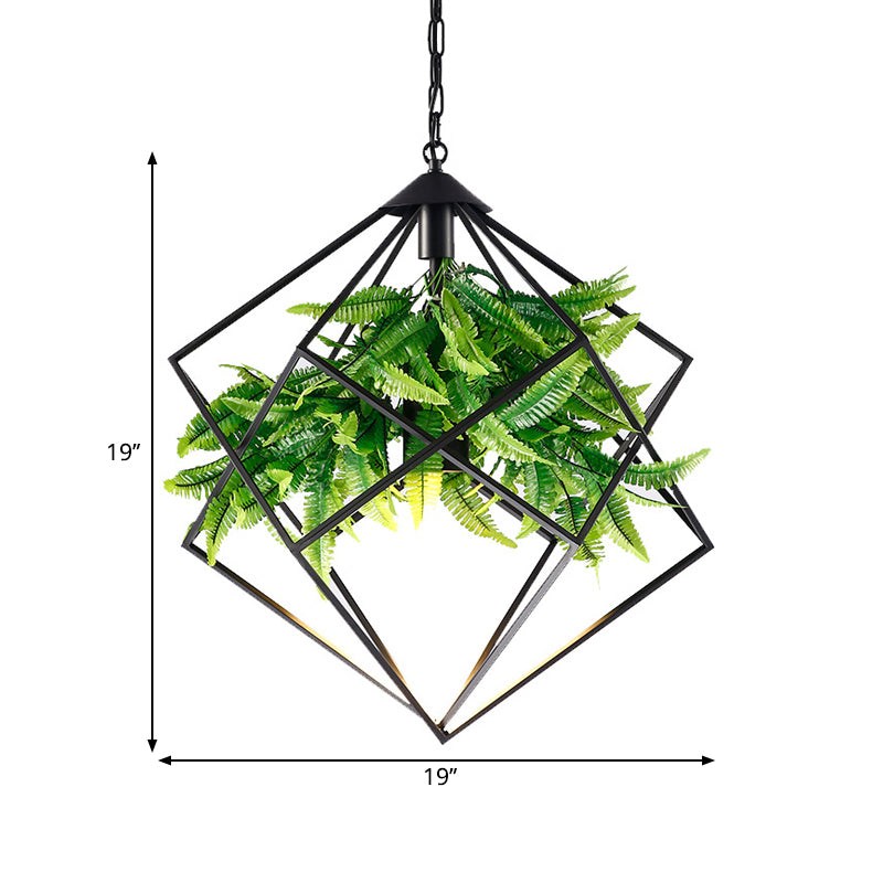 Diamond Cage Iron Drop Pendant Farmhouse 1 Head Tearoom Plant Hanging Light in Black, 16.5"/19"/21.5" W Clearhalo 'Art Deco Pendants' 'Black' 'Cast Iron' 'Ceiling Lights' 'Ceramic' 'Crystal' 'Industrial Pendants' 'Industrial' 'Metal' 'Middle Century Pendants' 'Pendant Lights' 'Pendants' 'Rustic Pendants' 'Tiffany' Lighting' 1909550