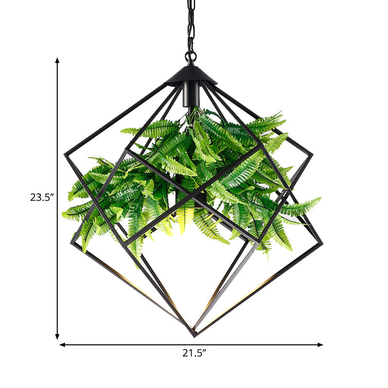 Diamond Cage Iron Drop Pendant Farmhouse 1 Head Tearoom Plant Hanging Light in Black, 16.5"/19"/21.5" W Clearhalo 'Art Deco Pendants' 'Black' 'Cast Iron' 'Ceiling Lights' 'Ceramic' 'Crystal' 'Industrial Pendants' 'Industrial' 'Metal' 'Middle Century Pendants' 'Pendant Lights' 'Pendants' 'Rustic Pendants' 'Tiffany' Lighting' 1909551