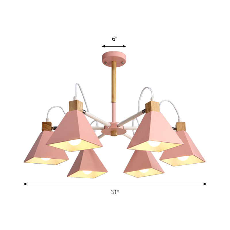 Triangle Bedroom Hanging Pendant Fixture Metal 6 Lights Modern Hanging Chandelier Clearhalo 'Ceiling Lights' 'Chandeliers' Lighting' options 190959