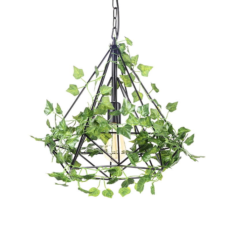 4w/6w LED Pendant Lighting Industrial Restaurant Plant Drop Lamp with Diamond Iron Cage in Black, 15"/18"/19.5" W Clearhalo 'Art Deco Pendants' 'Black' 'Cast Iron' 'Ceiling Lights' 'Ceramic' 'Crystal' 'Industrial Pendants' 'Industrial' 'Metal' 'Middle Century Pendants' 'Pendant Lights' 'Pendants' 'Rustic Pendants' 'Tiffany' Lighting' 1909601