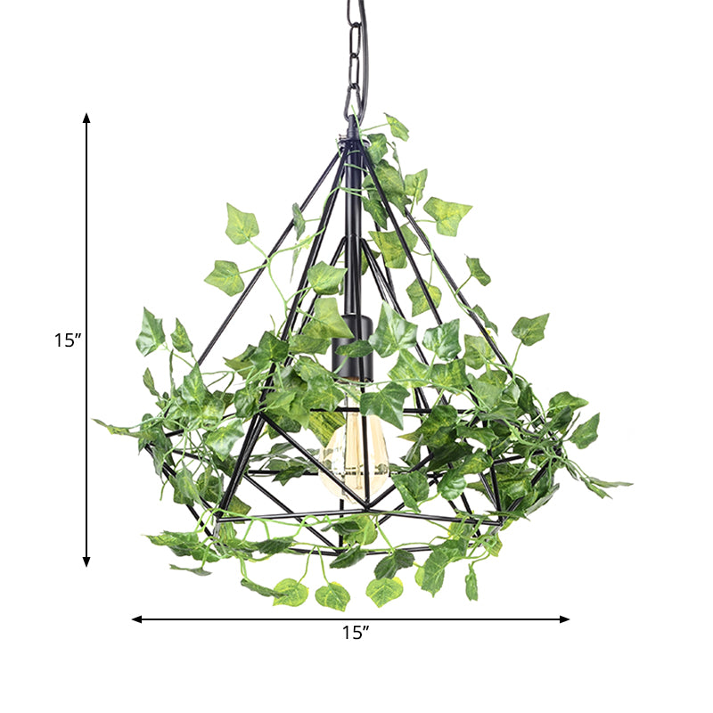 4w/6w LED Pendant Lighting Industrial Restaurant Plant Drop Lamp with Diamond Iron Cage in Black, 15"/18"/19.5" W Clearhalo 'Art Deco Pendants' 'Black' 'Cast Iron' 'Ceiling Lights' 'Ceramic' 'Crystal' 'Industrial Pendants' 'Industrial' 'Metal' 'Middle Century Pendants' 'Pendant Lights' 'Pendants' 'Rustic Pendants' 'Tiffany' Lighting' 1909603