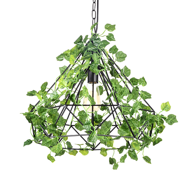 4w/6w LED Pendant Lighting Industrial Restaurant Plant Drop Lamp with Diamond Iron Cage in Black, 15"/18"/19.5" W Black 18" Clearhalo 'Art Deco Pendants' 'Black' 'Cast Iron' 'Ceiling Lights' 'Ceramic' 'Crystal' 'Industrial Pendants' 'Industrial' 'Metal' 'Middle Century Pendants' 'Pendant Lights' 'Pendants' 'Rustic Pendants' 'Tiffany' Lighting' 1909604