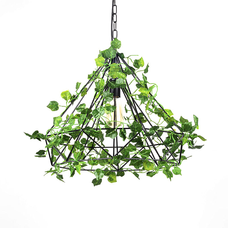 4w/6w LED Pendant Lighting Industrial Restaurant Plant Drop Lamp with Diamond Iron Cage in Black, 15"/18"/19.5" W Black 19.5" Clearhalo 'Art Deco Pendants' 'Black' 'Cast Iron' 'Ceiling Lights' 'Ceramic' 'Crystal' 'Industrial Pendants' 'Industrial' 'Metal' 'Middle Century Pendants' 'Pendant Lights' 'Pendants' 'Rustic Pendants' 'Tiffany' Lighting' 1909607