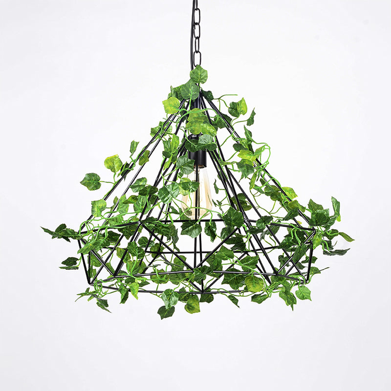 4w/6w LED Pendant Lighting Industrial Restaurant Plant Drop Lamp with Diamond Iron Cage in Black, 15"/18"/19.5" W Clearhalo 'Art Deco Pendants' 'Black' 'Cast Iron' 'Ceiling Lights' 'Ceramic' 'Crystal' 'Industrial Pendants' 'Industrial' 'Metal' 'Middle Century Pendants' 'Pendant Lights' 'Pendants' 'Rustic Pendants' 'Tiffany' Lighting' 1909608