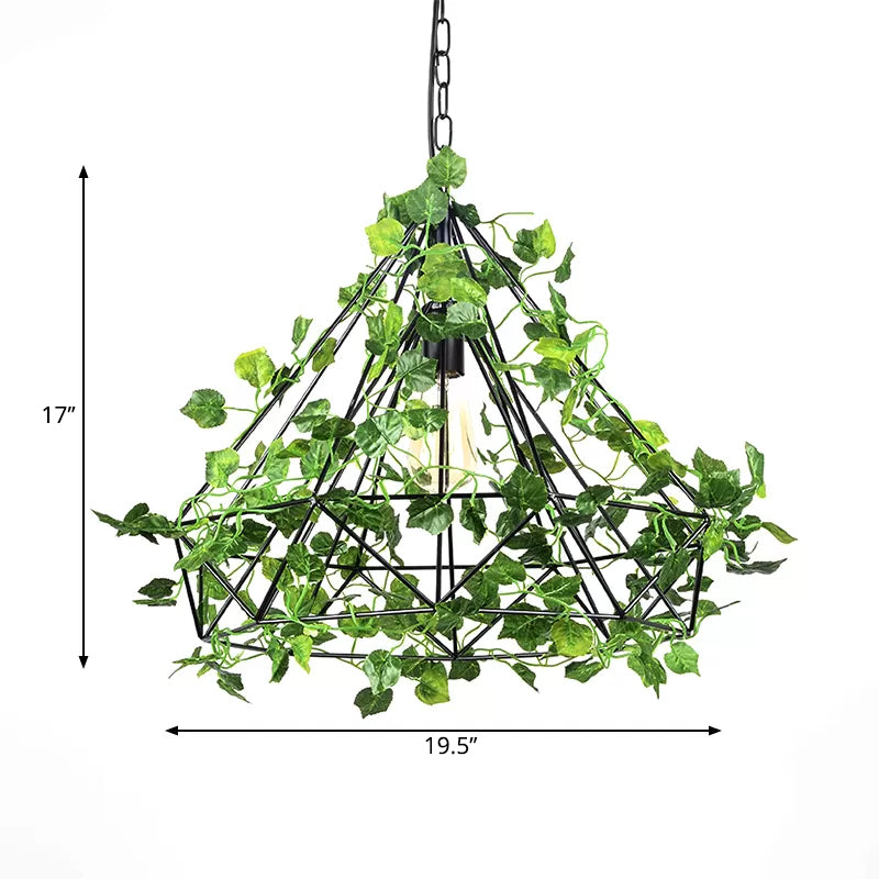 4w/6w LED Pendant Lighting Industrial Restaurant Plant Drop Lamp with Diamond Iron Cage in Black, 15"/18"/19.5" W Clearhalo 'Art Deco Pendants' 'Black' 'Cast Iron' 'Ceiling Lights' 'Ceramic' 'Crystal' 'Industrial Pendants' 'Industrial' 'Metal' 'Middle Century Pendants' 'Pendant Lights' 'Pendants' 'Rustic Pendants' 'Tiffany' Lighting' 1909609