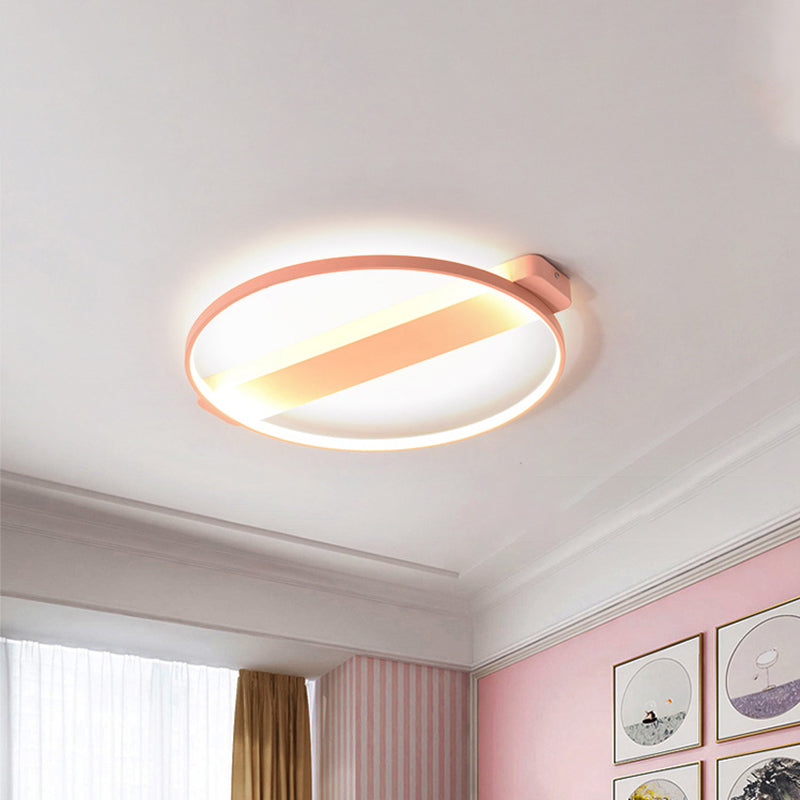 18"/22" W Child Room LED Flush Mount Macaron Yellow/Pink/Grey Close to Ceiling Light Fixture with Round Metal Frame Pink Clearhalo 'Ceiling Lights' 'Close To Ceiling Lights' 'Close to ceiling' 'Flush mount' Lighting' 1909691