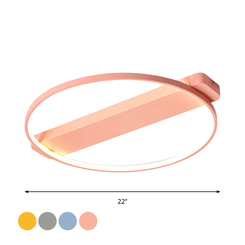 18"/22" W Child Room LED Flush Mount Macaron Yellow/Pink/Grey Close to Ceiling Light Fixture with Round Metal Frame Clearhalo 'Ceiling Lights' 'Close To Ceiling Lights' 'Close to ceiling' 'Flush mount' Lighting' 1909694