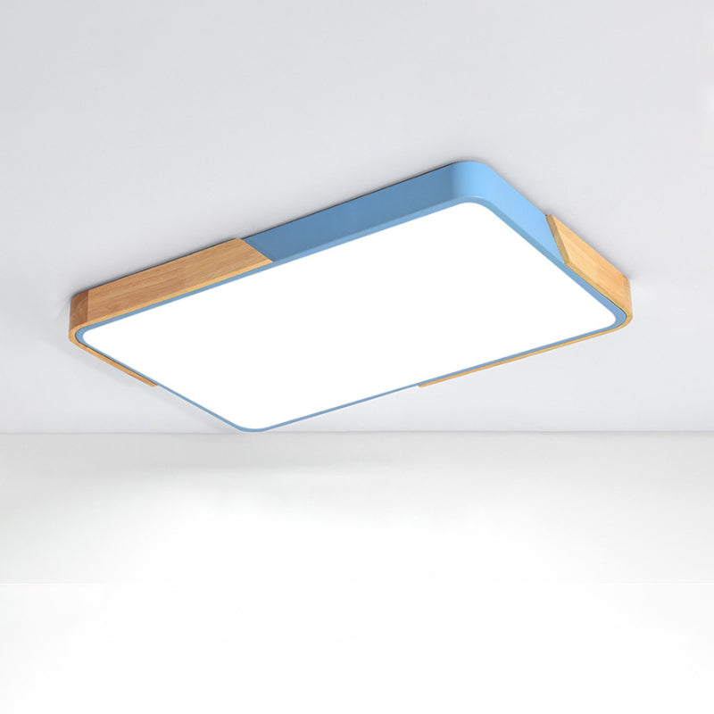 Square/Rectangular Bedroom Ceiling Lamp Acrylic Nordic LED Flush Mounted Lighting in White/Blue/Black with Wood Guard, 12"/16"/25" W Clearhalo 'Ceiling Lights' 'Close To Ceiling Lights' 'Close to ceiling' 'Flush mount' Lighting' 1909702