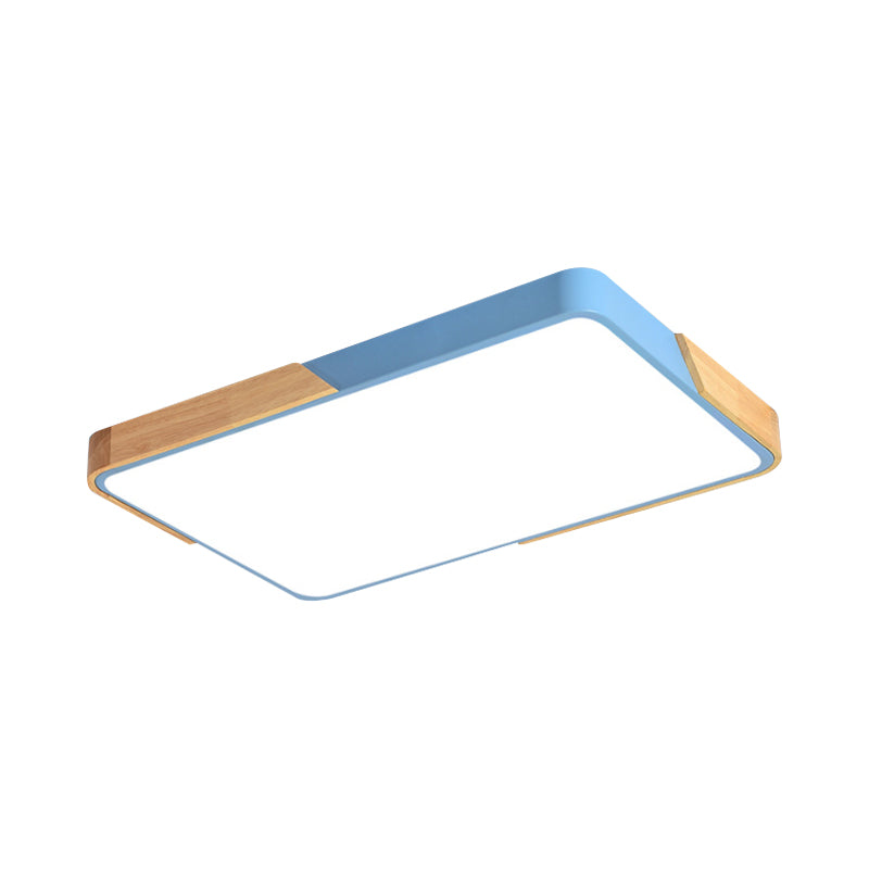 Square/Rectangular Bedroom Ceiling Lamp Acrylic Nordic LED Flush Mounted Lighting in White/Blue/Black with Wood Guard, 12"/16"/25" W Clearhalo 'Ceiling Lights' 'Close To Ceiling Lights' 'Close to ceiling' 'Flush mount' Lighting' 1909703