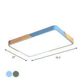 Square/Rectangular Bedroom Ceiling Lamp Acrylic Nordic LED Flush Mounted Lighting in White/Blue/Black with Wood Guard, 12"/16"/25" W Clearhalo 'Ceiling Lights' 'Close To Ceiling Lights' 'Close to ceiling' 'Flush mount' Lighting' 1909705