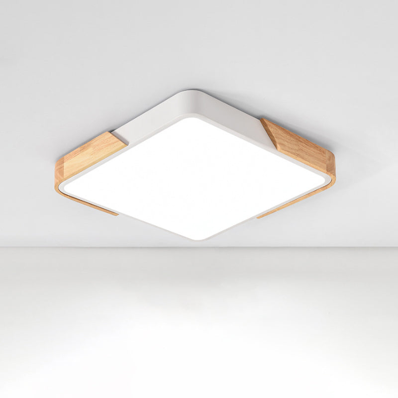 Square/Rectangular Bedroom Ceiling Lamp Acrylic Nordic LED Flush Mounted Lighting in White/Blue/Black with Wood Guard, 12"/16"/25" W Clearhalo 'Ceiling Lights' 'Close To Ceiling Lights' 'Close to ceiling' 'Flush mount' Lighting' 1909713