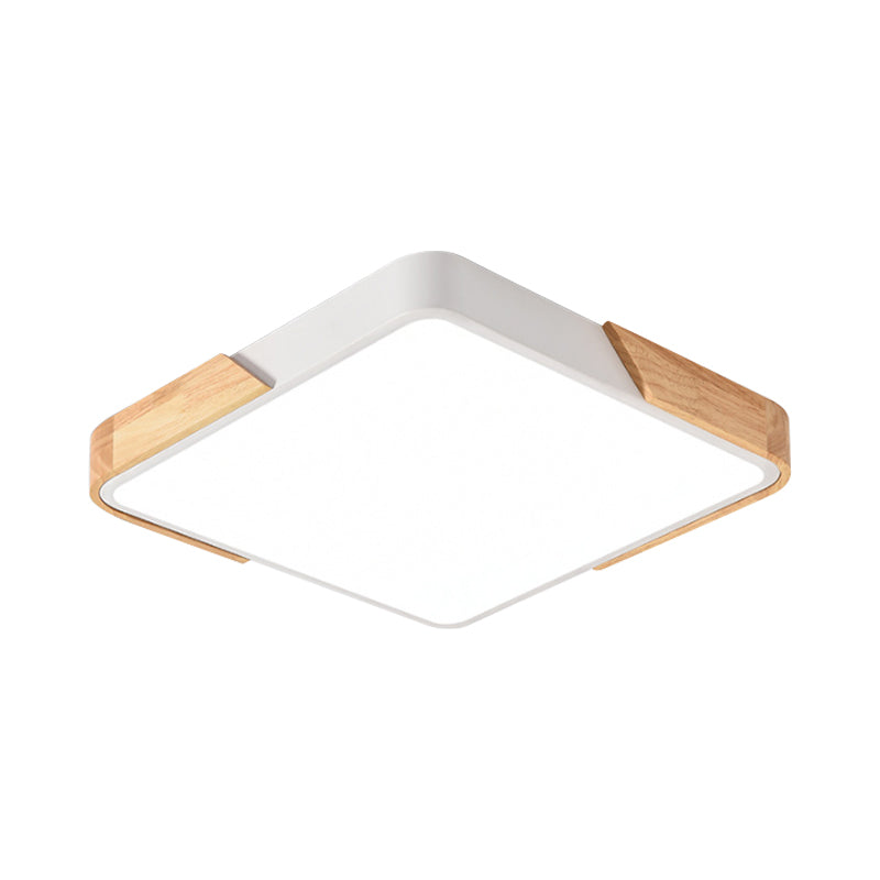 Square/Rectangular Bedroom Ceiling Lamp Acrylic Nordic LED Flush Mounted Lighting in White/Blue/Black with Wood Guard, 12"/16"/25" W Clearhalo 'Ceiling Lights' 'Close To Ceiling Lights' 'Close to ceiling' 'Flush mount' Lighting' 1909714