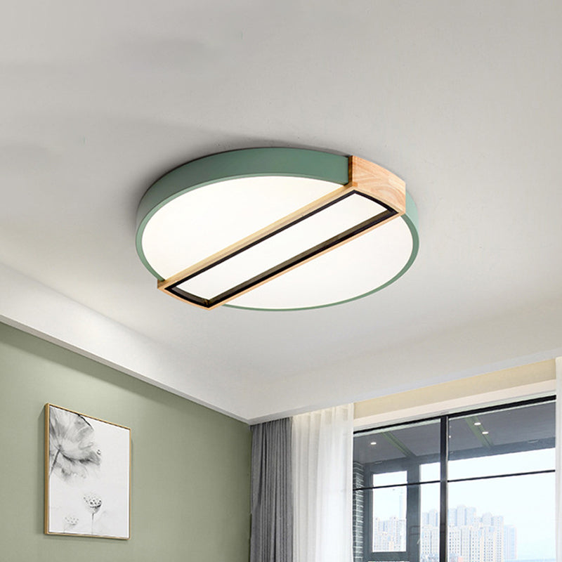 16"/19.5" Wide Nordic LED Flushmount White/Grey/Green Spliced Round Ceiling Mount Light with Acrylic Shade Green Clearhalo 'Ceiling Lights' 'Close To Ceiling Lights' 'Close to ceiling' 'Flush mount' Lighting' 1909732