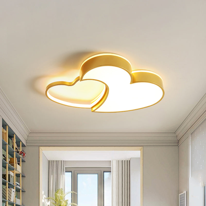 Double-Heart Kids Room Flush Light Acrylic Macaron Surface Mounted LED Ceiling Lamp in Pink/Blue/Gold, 21.5"/25.5" Wide Clearhalo 'Ceiling Lights' 'Close To Ceiling Lights' 'Close to ceiling' 'Flush mount' Lighting' 1909785