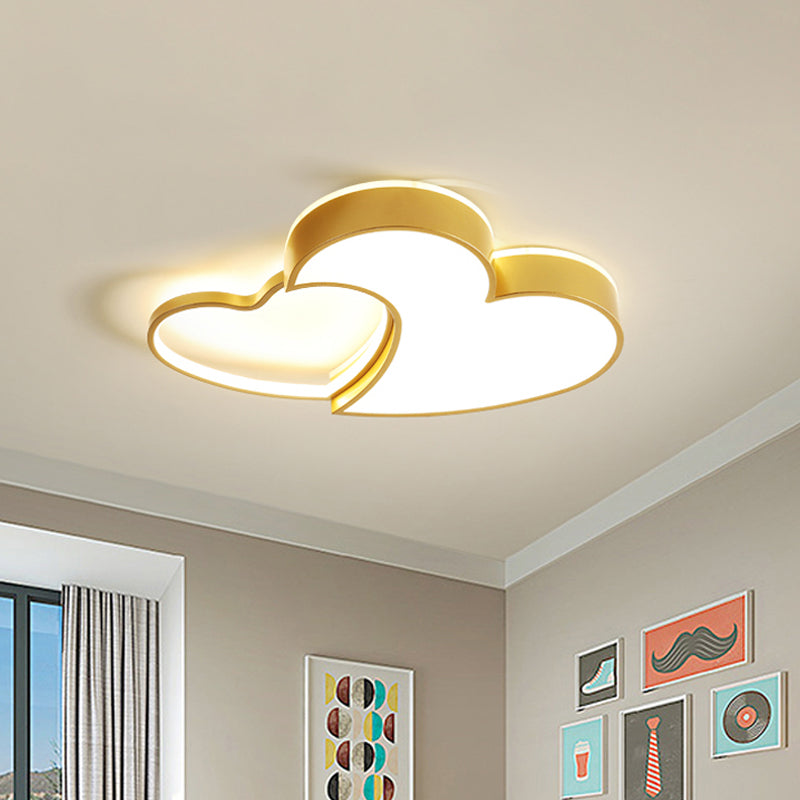 Double-Heart Kids Room Flush Light Acrylic Macaron Surface Mounted LED Ceiling Lamp in Pink/Blue/Gold, 21.5"/25.5" Wide Clearhalo 'Ceiling Lights' 'Close To Ceiling Lights' 'Close to ceiling' 'Flush mount' Lighting' 1909786