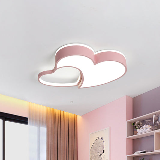 Double-Heart Kids Room Flush Light Acrylic Macaron Surface Mounted LED Ceiling Lamp in Pink/Blue/Gold, 21.5"/25.5" Wide Pink Clearhalo 'Ceiling Lights' 'Close To Ceiling Lights' 'Close to ceiling' 'Flush mount' Lighting' 1909790