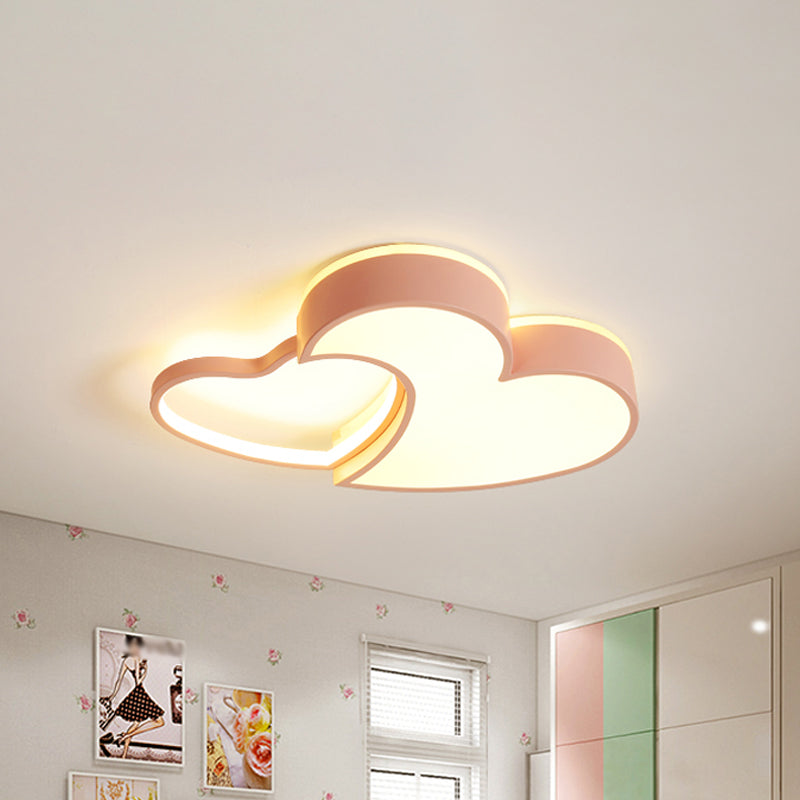 Double-Heart Kids Room Flush Light Acrylic Macaron Surface Mounted LED Ceiling Lamp in Pink/Blue/Gold, 21.5"/25.5" Wide Clearhalo 'Ceiling Lights' 'Close To Ceiling Lights' 'Close to ceiling' 'Flush mount' Lighting' 1909791